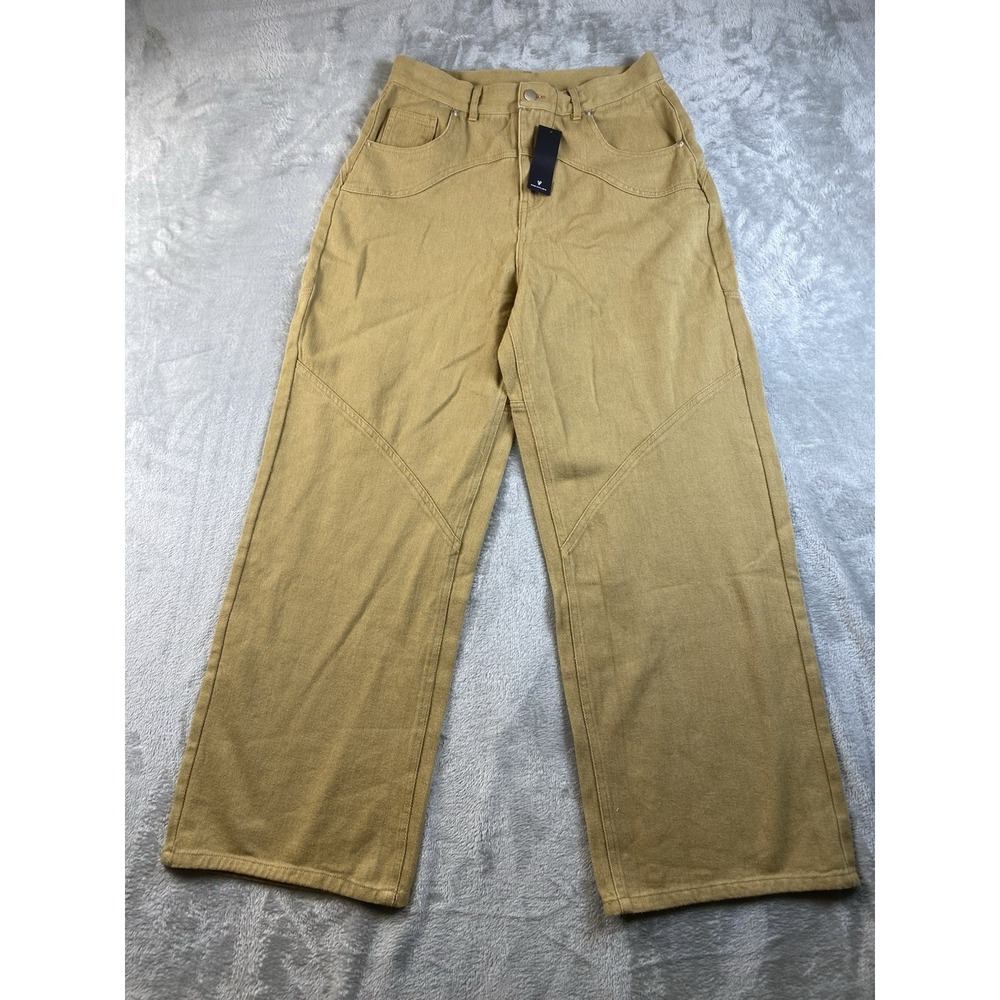 Lulus Pants Womens Medium Khaki/Brown Twill Wide Leg High Rise Barrel NWT